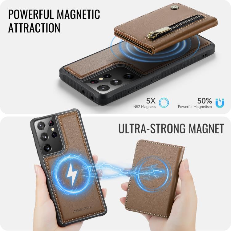 For Samsung Galaxy S21 Ultra 5G JEEHOOD J12 Exquisite RFID MagSafe Zipper Card Bag Phone Case