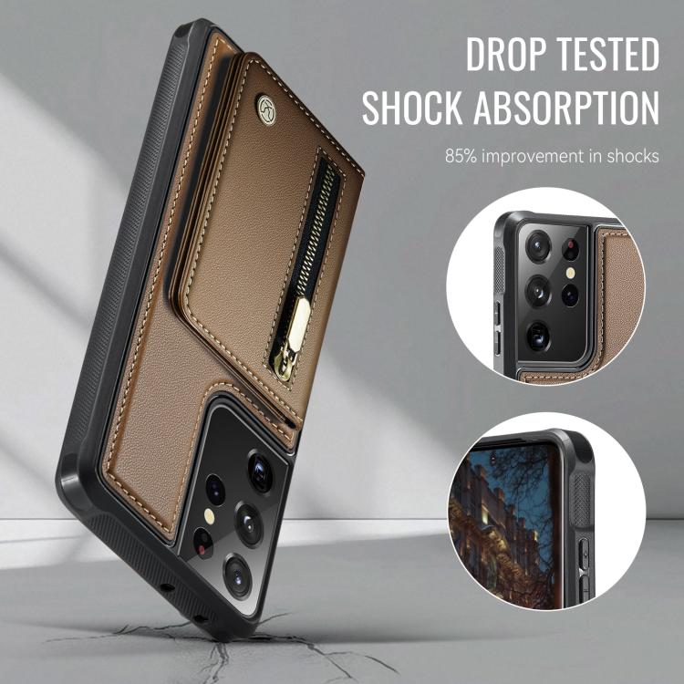 For Samsung Galaxy S21 Ultra 5G JEEHOOD J12 Exquisite RFID MagSafe Zipper Card Bag Phone Case