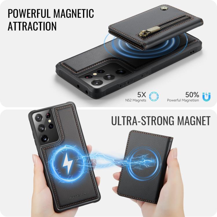 For Samsung Galaxy S21 Ultra 5G JEEHOOD J12 Exquisite RFID MagSafe Zipper Card Bag Phone Case