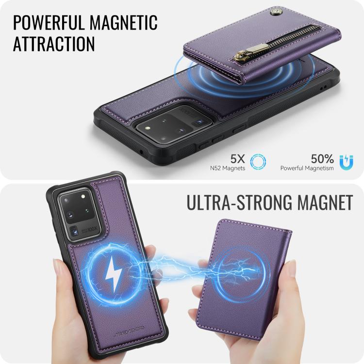 For Samsung Galaxy S20 Ultra 5G JEEHOOD J12 Exquisite RFID MagSafe Zipper Card Bag Phone Case