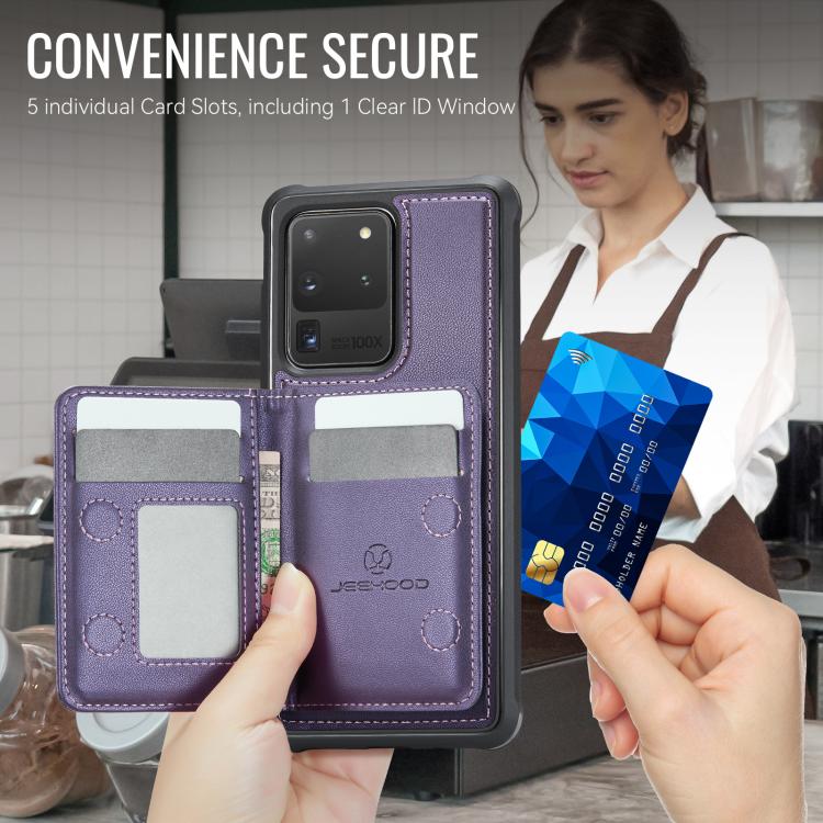 For Samsung Galaxy S20 Ultra 5G JEEHOOD J12 Exquisite RFID MagSafe Zipper Card Bag Phone Case