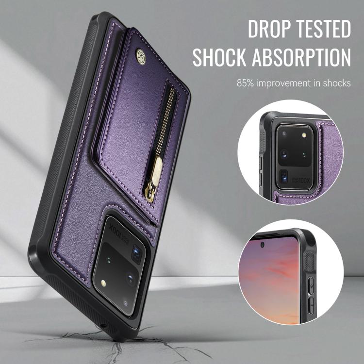 For Samsung Galaxy S20 Ultra 5G JEEHOOD J12 Exquisite RFID MagSafe Zipper Card Bag Phone Case