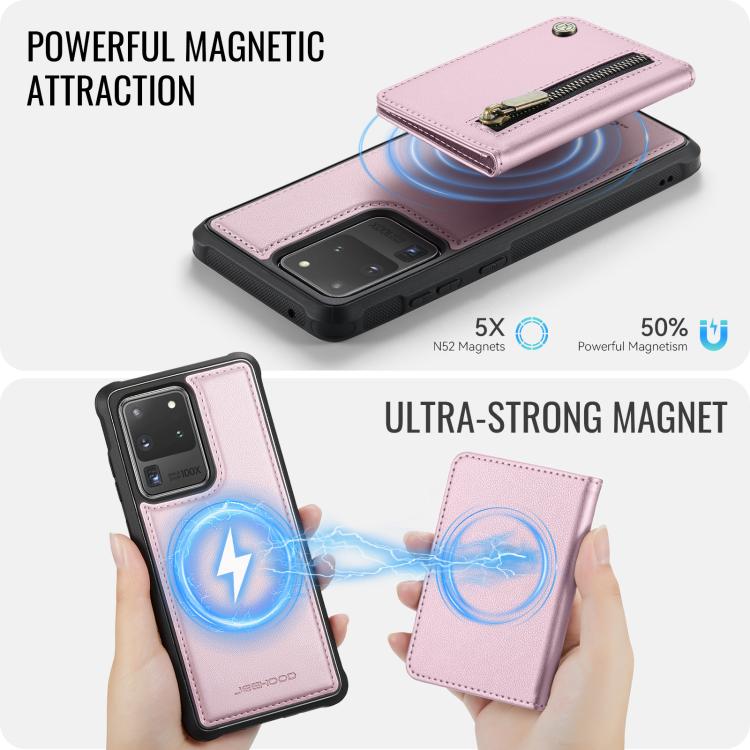 For Samsung Galaxy S20 Ultra 5G JEEHOOD J12 Exquisite RFID MagSafe Zipper Card Bag Phone Case