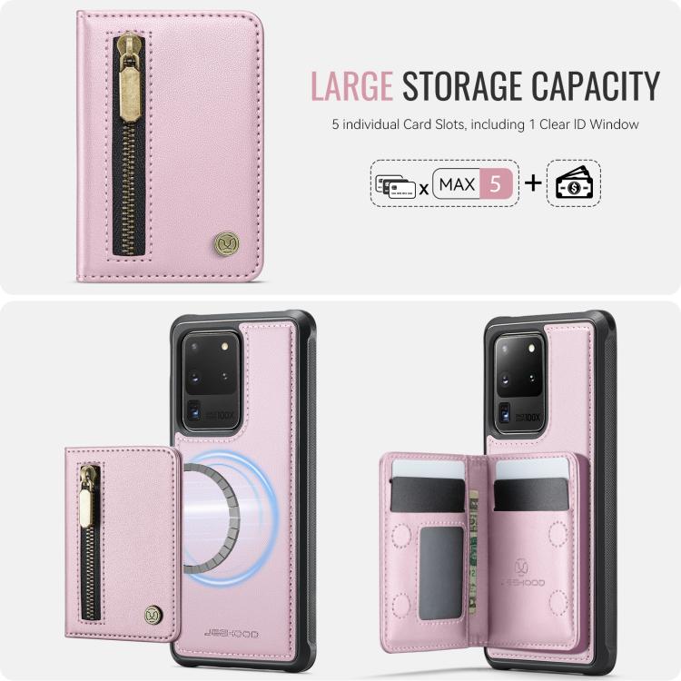 For Samsung Galaxy S20 Ultra 5G JEEHOOD J12 Exquisite RFID MagSafe Zipper Card Bag Phone Case