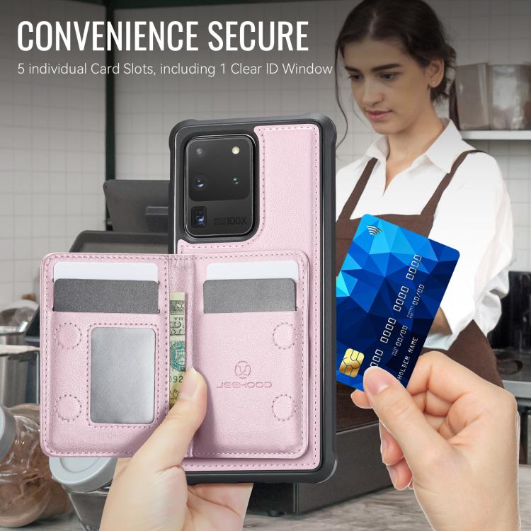 For Samsung Galaxy S20 Ultra 5G JEEHOOD J12 Exquisite RFID MagSafe Zipper Card Bag Phone Case