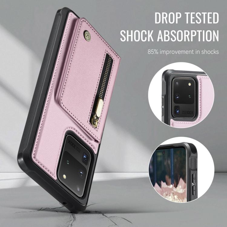 For Samsung Galaxy S20 Ultra 5G JEEHOOD J12 Exquisite RFID MagSafe Zipper Card Bag Phone Case