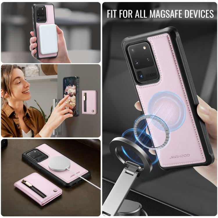 For Samsung Galaxy S20 Ultra 5G JEEHOOD J12 Exquisite RFID MagSafe Zipper Card Bag Phone Case