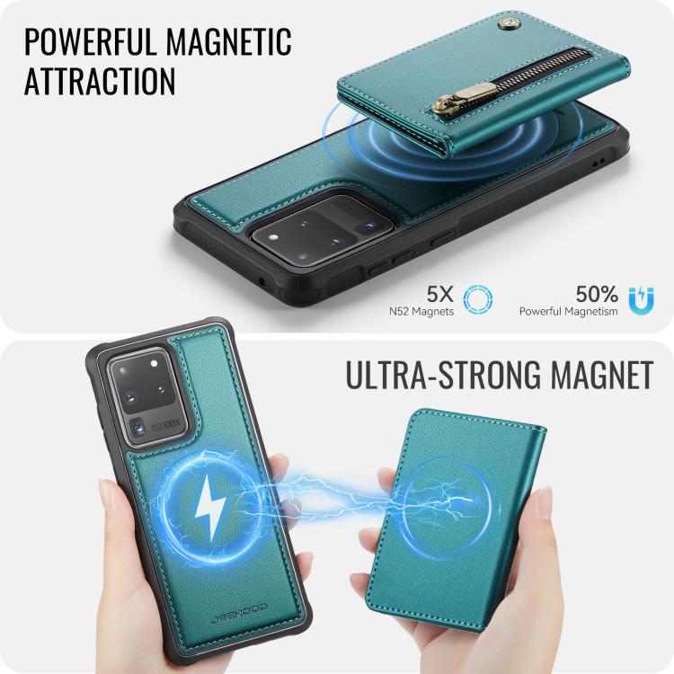For Samsung Galaxy S20 Ultra 5G JEEHOOD J12 Exquisite RFID MagSafe Zipper Card Bag Phone Case
