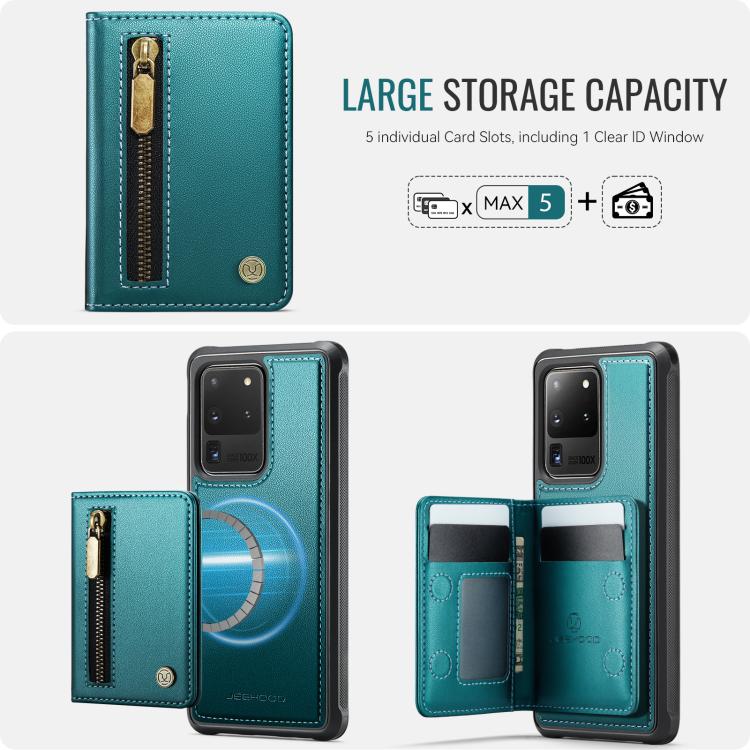 For Samsung Galaxy S20 Ultra 5G JEEHOOD J12 Exquisite RFID MagSafe Zipper Card Bag Phone Case
