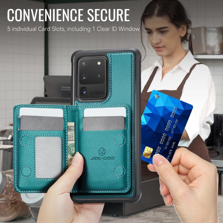 For Samsung Galaxy S20 Ultra 5G JEEHOOD J12 Exquisite RFID MagSafe Zipper Card Bag Phone Case