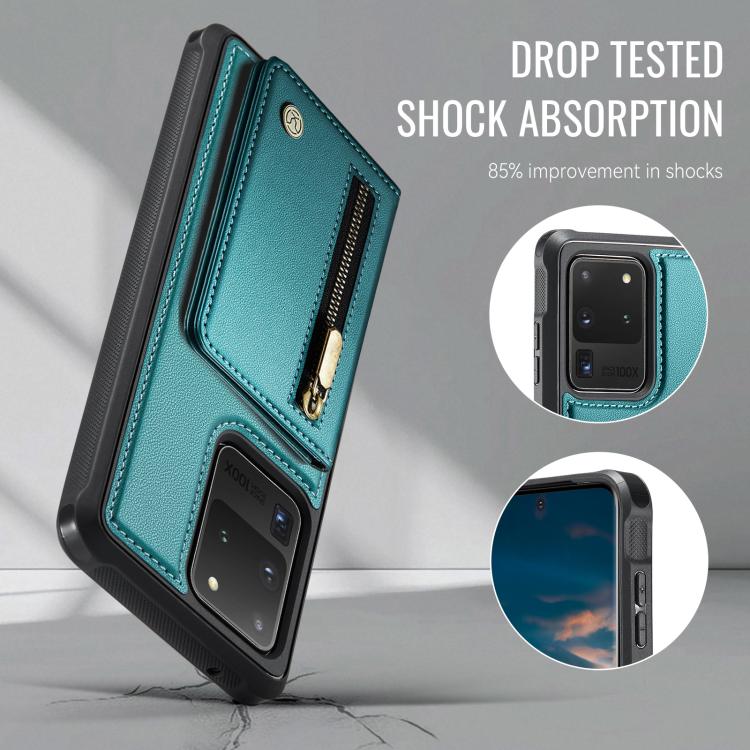 For Samsung Galaxy S20 Ultra 5G JEEHOOD J12 Exquisite RFID MagSafe Zipper Card Bag Phone Case