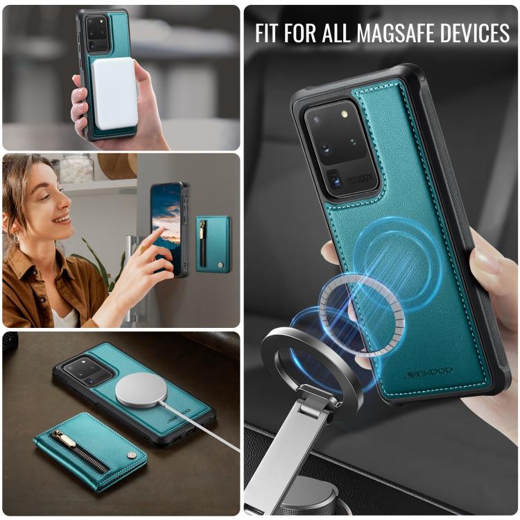 For Samsung Galaxy S20 Ultra 5G JEEHOOD J12 Exquisite RFID MagSafe Zipper Card Bag Phone Case