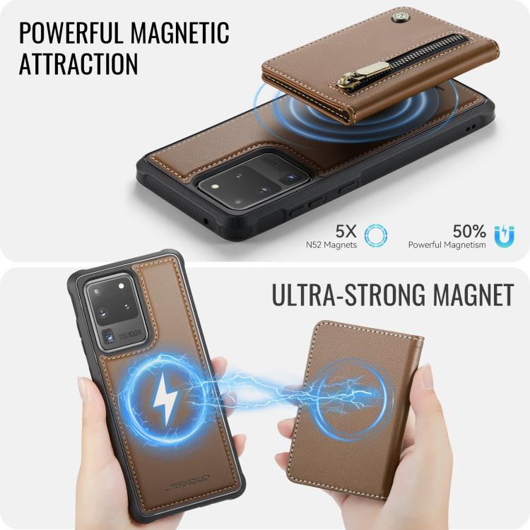 For Samsung Galaxy S20 Ultra 5G JEEHOOD J12 Exquisite RFID MagSafe Zipper Card Bag Phone Case