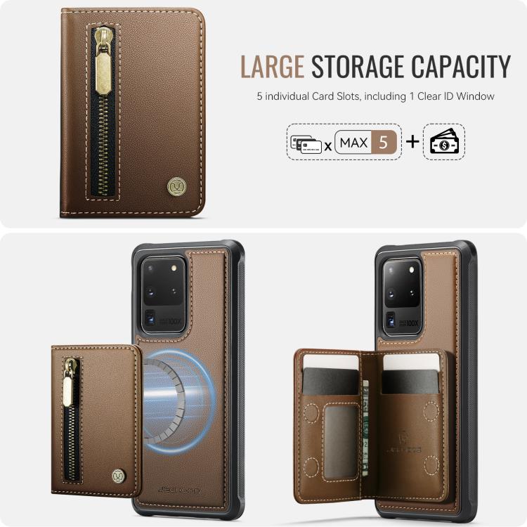 For Samsung Galaxy S20 Ultra 5G JEEHOOD J12 Exquisite RFID MagSafe Zipper Card Bag Phone Case