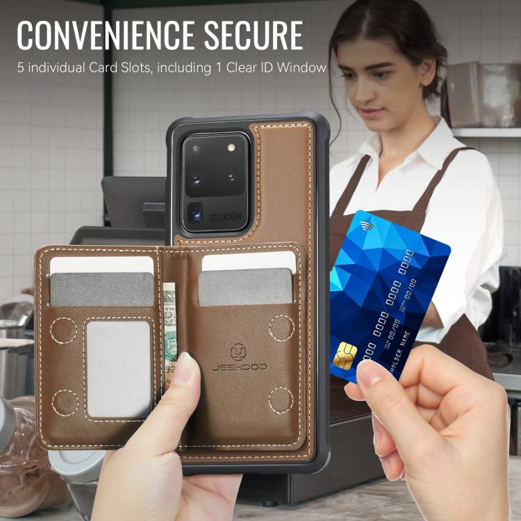 For Samsung Galaxy S20 Ultra 5G JEEHOOD J12 Exquisite RFID MagSafe Zipper Card Bag Phone Case