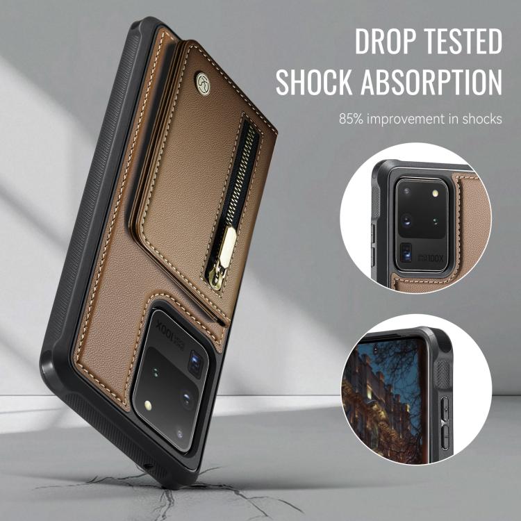 For Samsung Galaxy S20 Ultra 5G JEEHOOD J12 Exquisite RFID MagSafe Zipper Card Bag Phone Case