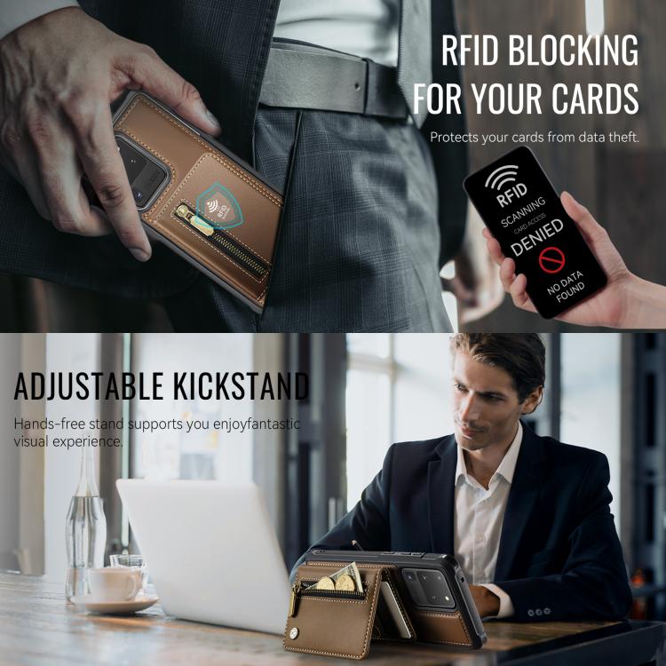 For Samsung Galaxy S20 Ultra 5G JEEHOOD J12 Exquisite RFID MagSafe Zipper Card Bag Phone Case