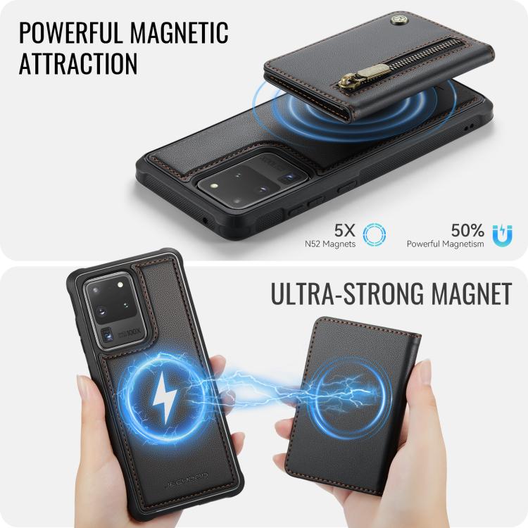 For Samsung Galaxy S20 Ultra 5G JEEHOOD J12 Exquisite RFID MagSafe Zipper Card Bag Phone Case