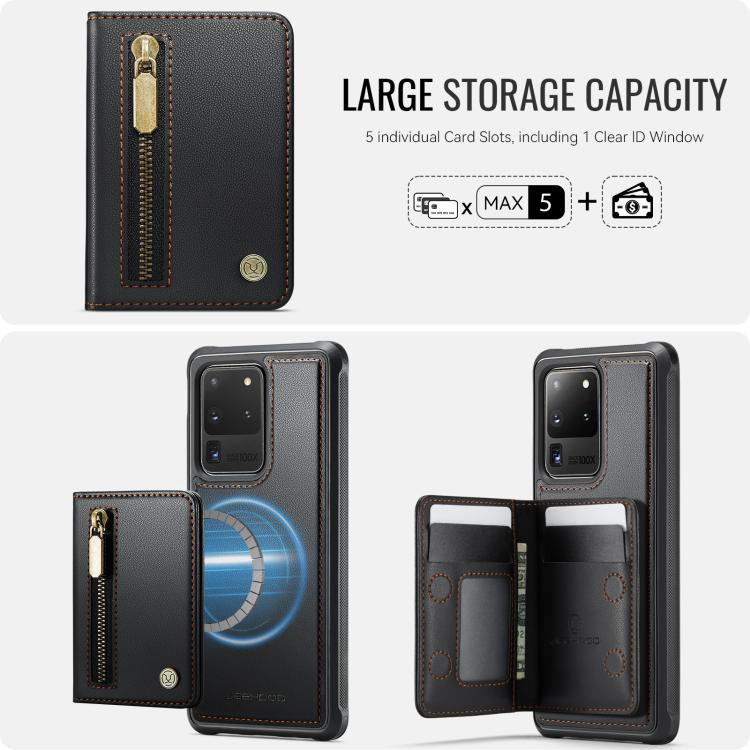 For Samsung Galaxy S20 Ultra 5G JEEHOOD J12 Exquisite RFID MagSafe Zipper Card Bag Phone Case