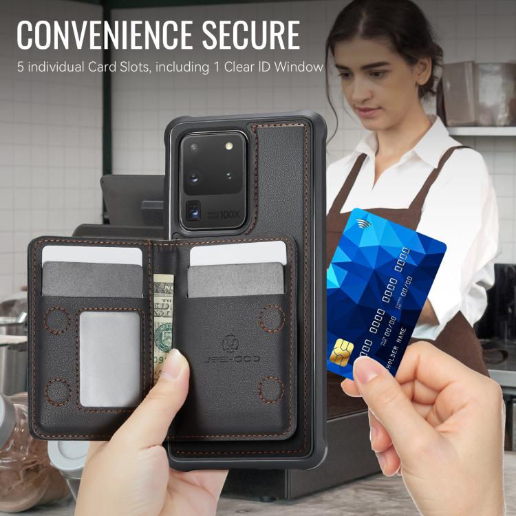 For Samsung Galaxy S20 Ultra 5G JEEHOOD J12 Exquisite RFID MagSafe Zipper Card Bag Phone Case