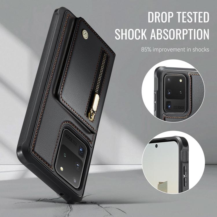 For Samsung Galaxy S20 Ultra 5G JEEHOOD J12 Exquisite RFID MagSafe Zipper Card Bag Phone Case
