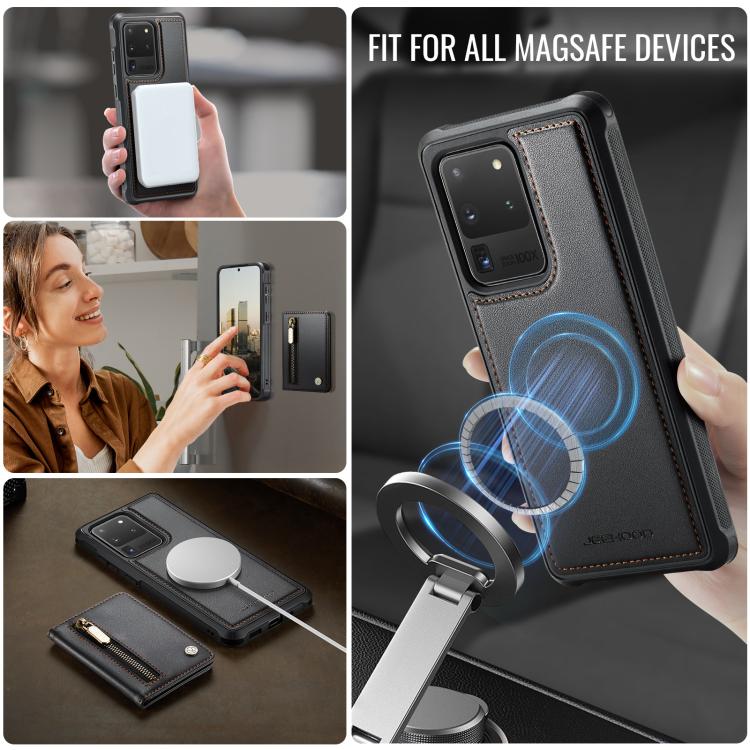 For Samsung Galaxy S20 Ultra 5G JEEHOOD J12 Exquisite RFID MagSafe Zipper Card Bag Phone Case