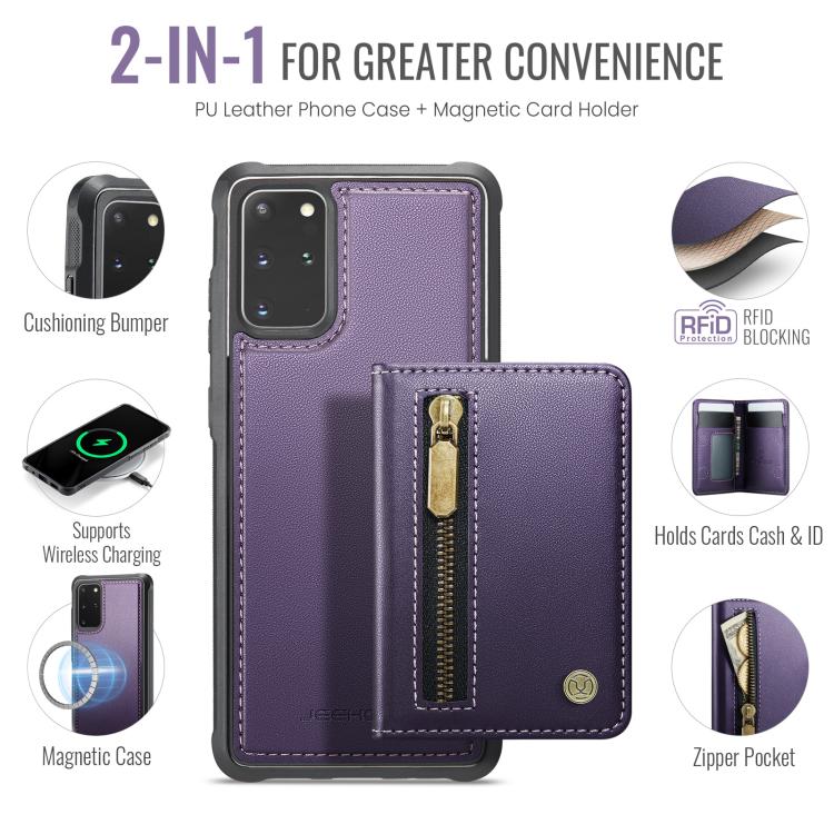 For Samsung Galaxy S20+ JEEHOOD J12 Exquisite RFID MagSafe Zipper Card Bag Phone Case