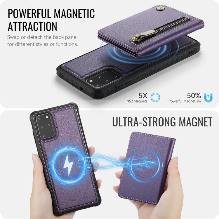 For Samsung Galaxy S20+ JEEHOOD J12 Exquisite RFID MagSafe Zipper Card Bag Phone Case