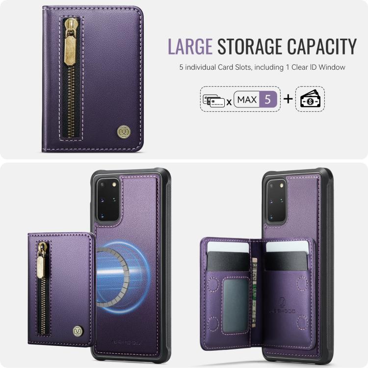 For Samsung Galaxy S20+ JEEHOOD J12 Exquisite RFID MagSafe Zipper Card Bag Phone Case