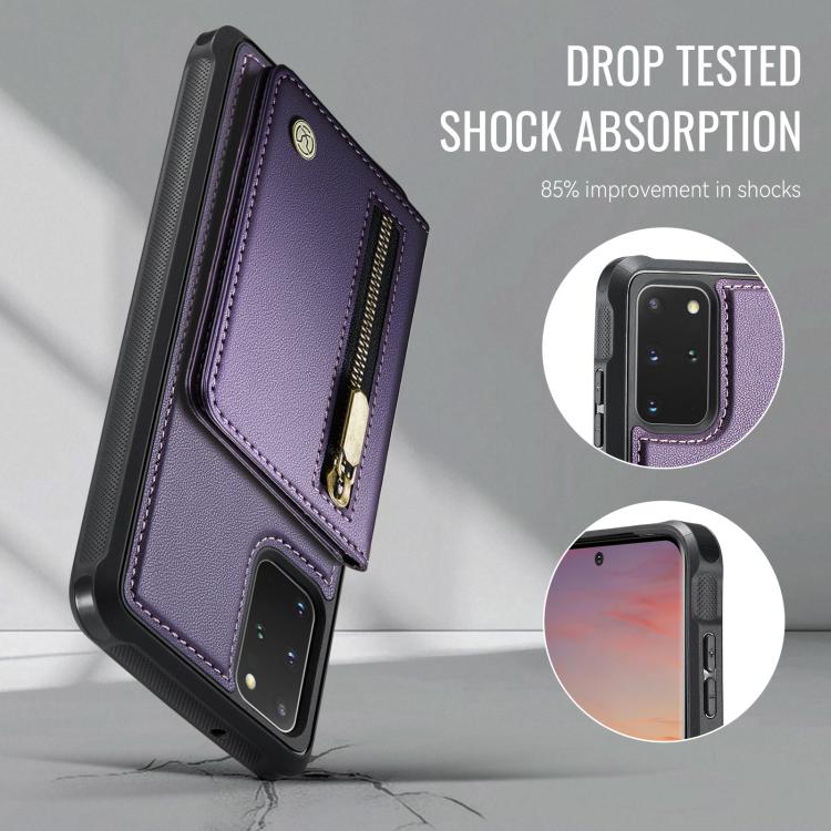 For Samsung Galaxy S20+ JEEHOOD J12 Exquisite RFID MagSafe Zipper Card Bag Phone Case