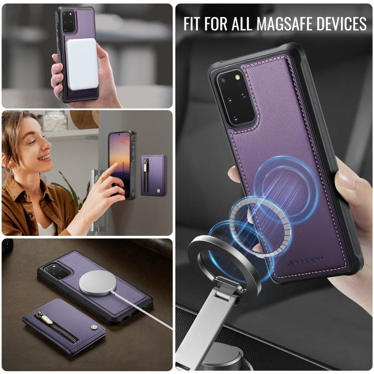 For Samsung Galaxy S20+ JEEHOOD J12 Exquisite RFID MagSafe Zipper Card Bag Phone Case