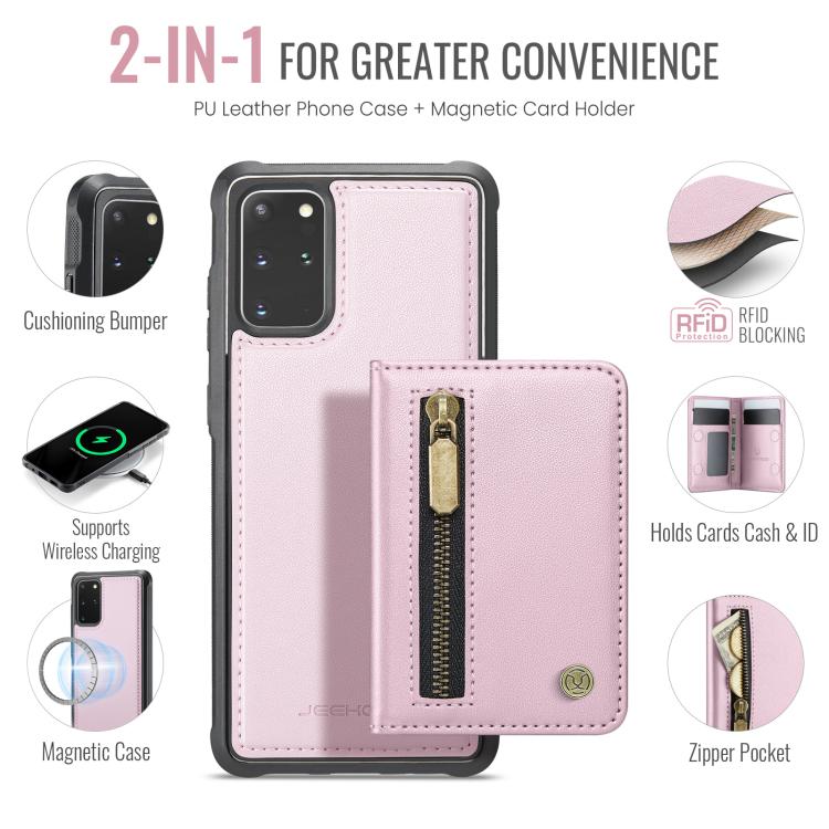 For Samsung Galaxy S20+ JEEHOOD J12 Exquisite RFID MagSafe Zipper Card Bag Phone Case
