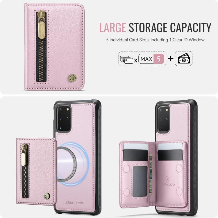 For Samsung Galaxy S20+ JEEHOOD J12 Exquisite RFID MagSafe Zipper Card Bag Phone Case