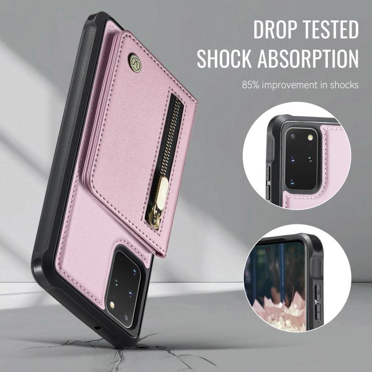 For Samsung Galaxy S20+ JEEHOOD J12 Exquisite RFID MagSafe Zipper Card Bag Phone Case