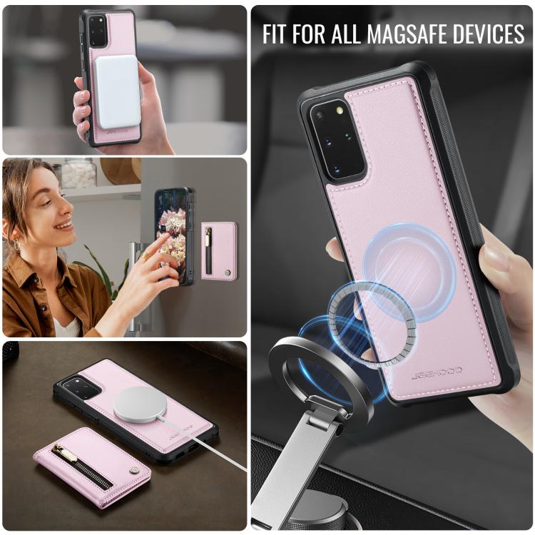 For Samsung Galaxy S20+ JEEHOOD J12 Exquisite RFID MagSafe Zipper Card Bag Phone Case