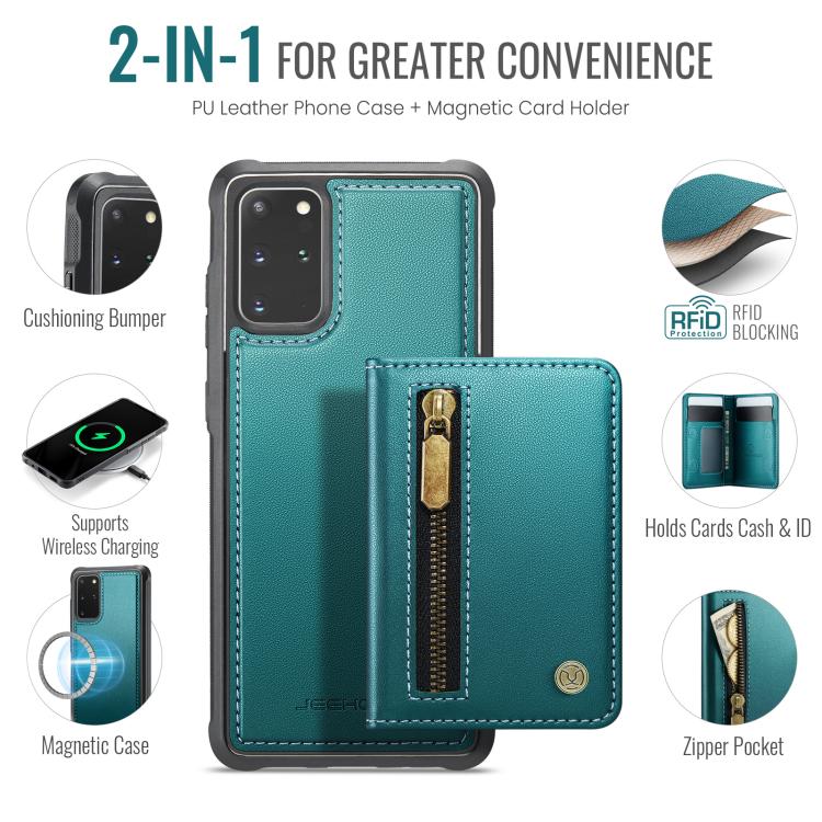 For Samsung Galaxy S20+ JEEHOOD J12 Exquisite RFID MagSafe Zipper Card Bag Phone Case