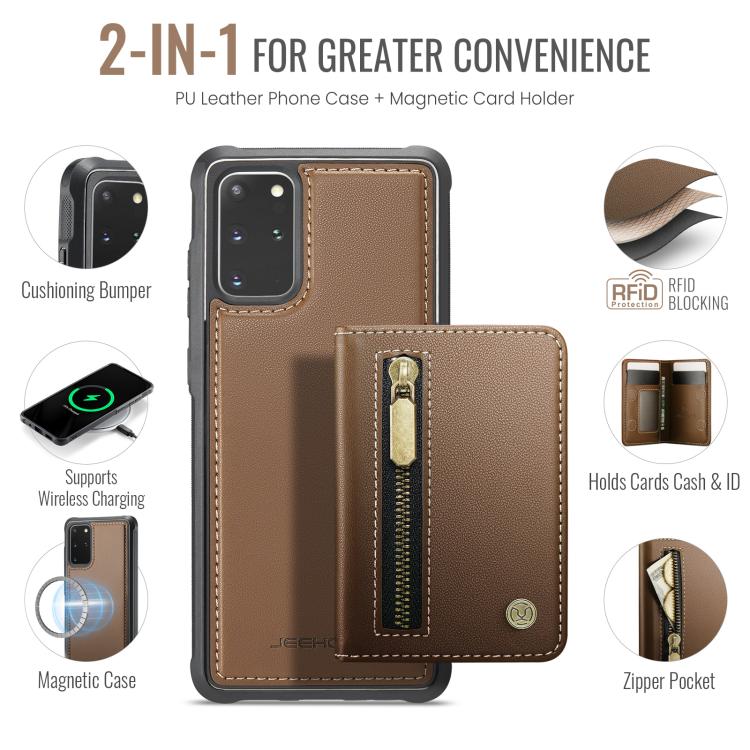 For Samsung Galaxy S20+ JEEHOOD J12 Exquisite RFID MagSafe Zipper Card Bag Phone Case