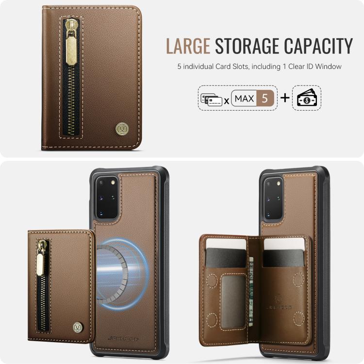 For Samsung Galaxy S20+ JEEHOOD J12 Exquisite RFID MagSafe Zipper Card Bag Phone Case