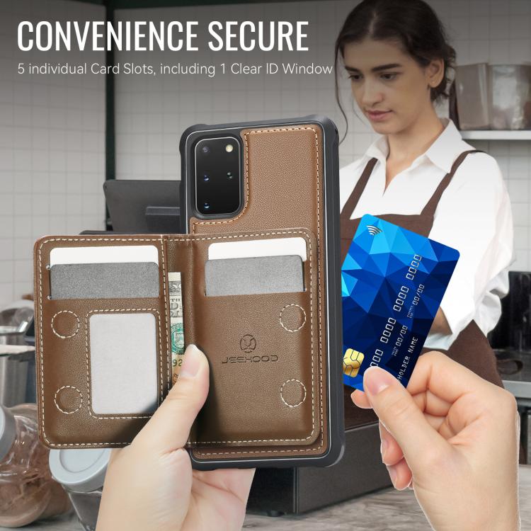 For Samsung Galaxy S20+ JEEHOOD J12 Exquisite RFID MagSafe Zipper Card Bag Phone Case