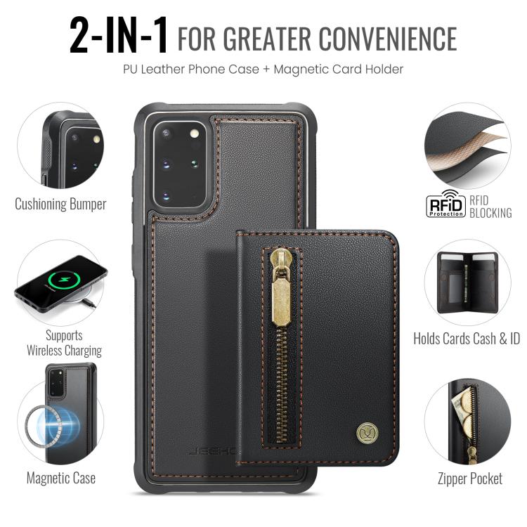 For Samsung Galaxy S20+ JEEHOOD J12 Exquisite RFID MagSafe Zipper Card Bag Phone Case
