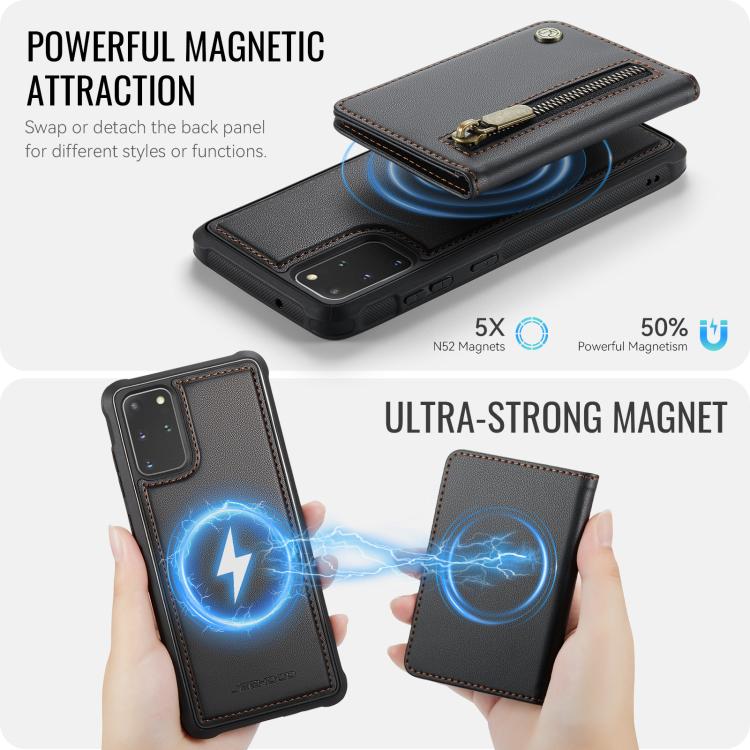 For Samsung Galaxy S20+ JEEHOOD J12 Exquisite RFID MagSafe Zipper Card Bag Phone Case