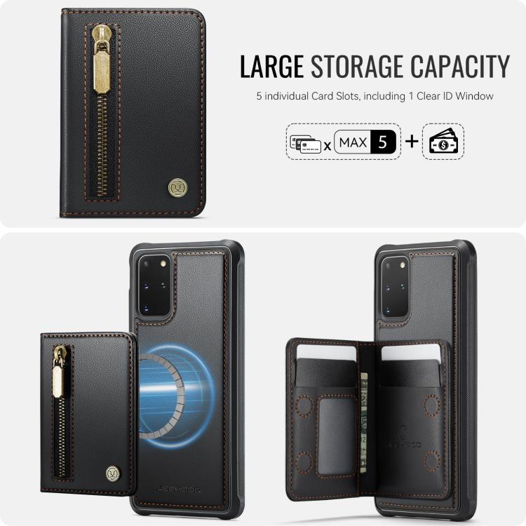 For Samsung Galaxy S20+ JEEHOOD J12 Exquisite RFID MagSafe Zipper Card Bag Phone Case