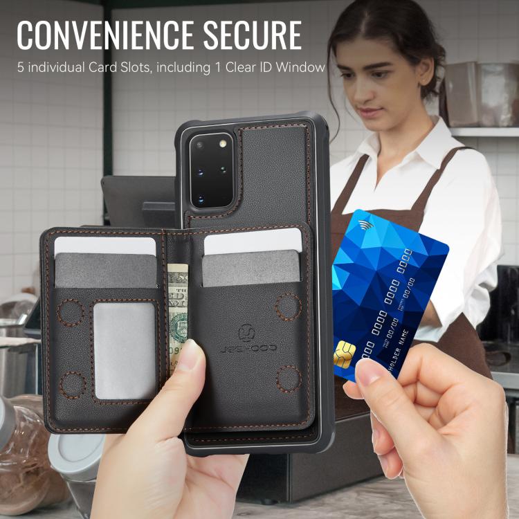 For Samsung Galaxy S20+ JEEHOOD J12 Exquisite RFID MagSafe Zipper Card Bag Phone Case