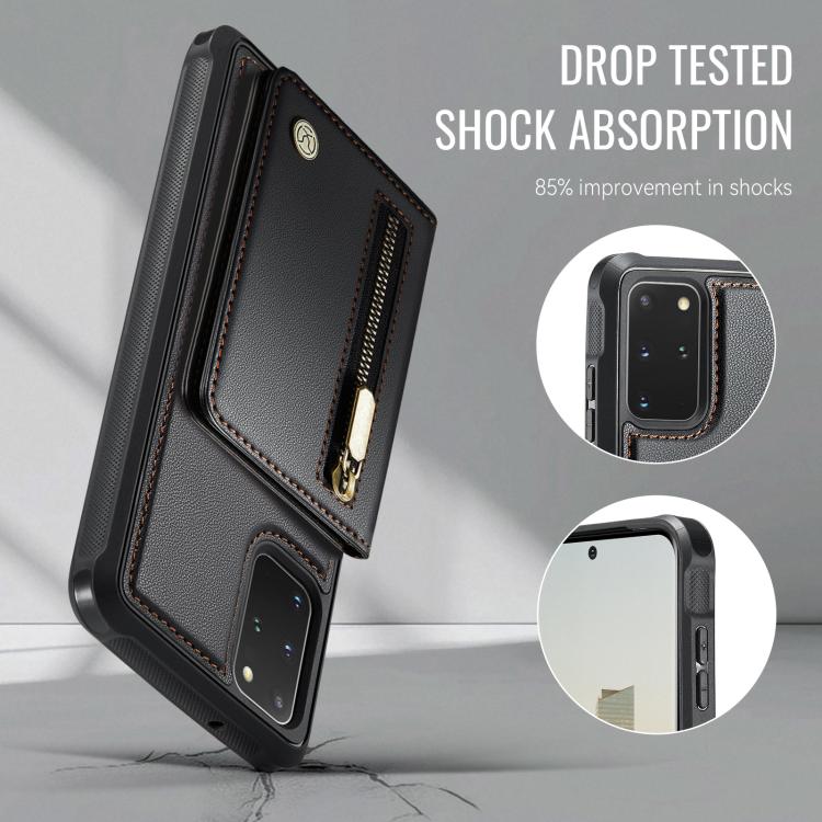 For Samsung Galaxy S20+ JEEHOOD J12 Exquisite RFID MagSafe Zipper Card Bag Phone Case