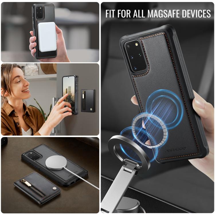 For Samsung Galaxy S20+ JEEHOOD J12 Exquisite RFID MagSafe Zipper Card Bag Phone Case