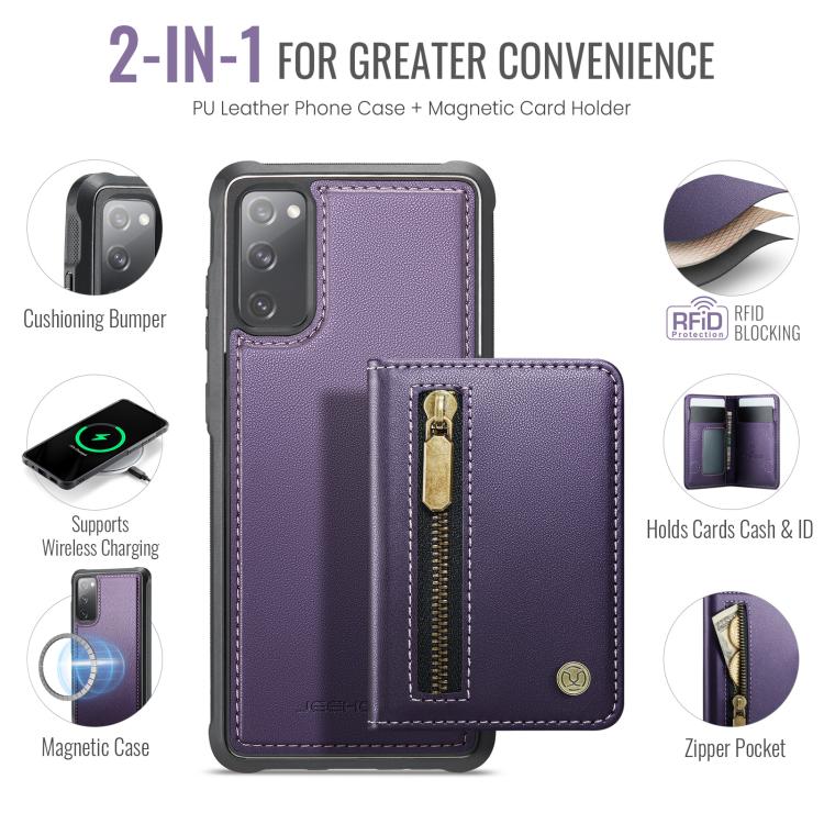 For Samsung Galaxy S20 FE 5G JEEHOOD J12 Exquisite RFID MagSafe Zipper Card Bag Phone Case