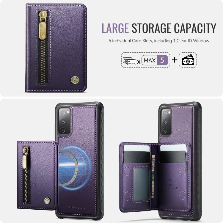 For Samsung Galaxy S20 FE 5G JEEHOOD J12 Exquisite RFID MagSafe Zipper Card Bag Phone Case
