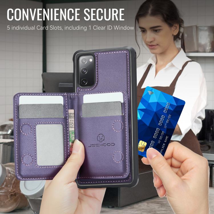 For Samsung Galaxy S20 FE 5G JEEHOOD J12 Exquisite RFID MagSafe Zipper Card Bag Phone Case