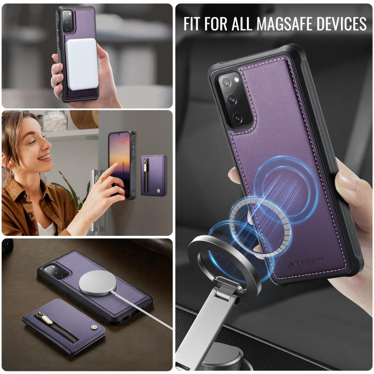 For Samsung Galaxy S20 FE 5G JEEHOOD J12 Exquisite RFID MagSafe Zipper Card Bag Phone Case