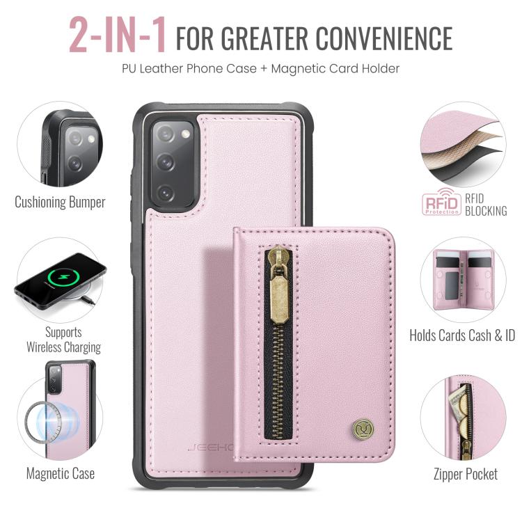 For Samsung Galaxy S20 FE 5G JEEHOOD J12 Exquisite RFID MagSafe Zipper Card Bag Phone Case